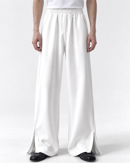 Drapey Flared Wide-Leg Sweatpants with Ankle Zip
