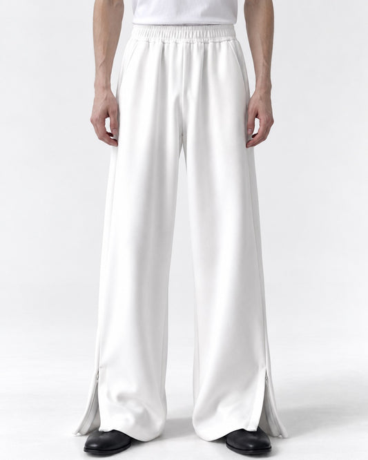 Drapey Flared Wide-Leg Sweatpants with Ankle Zip