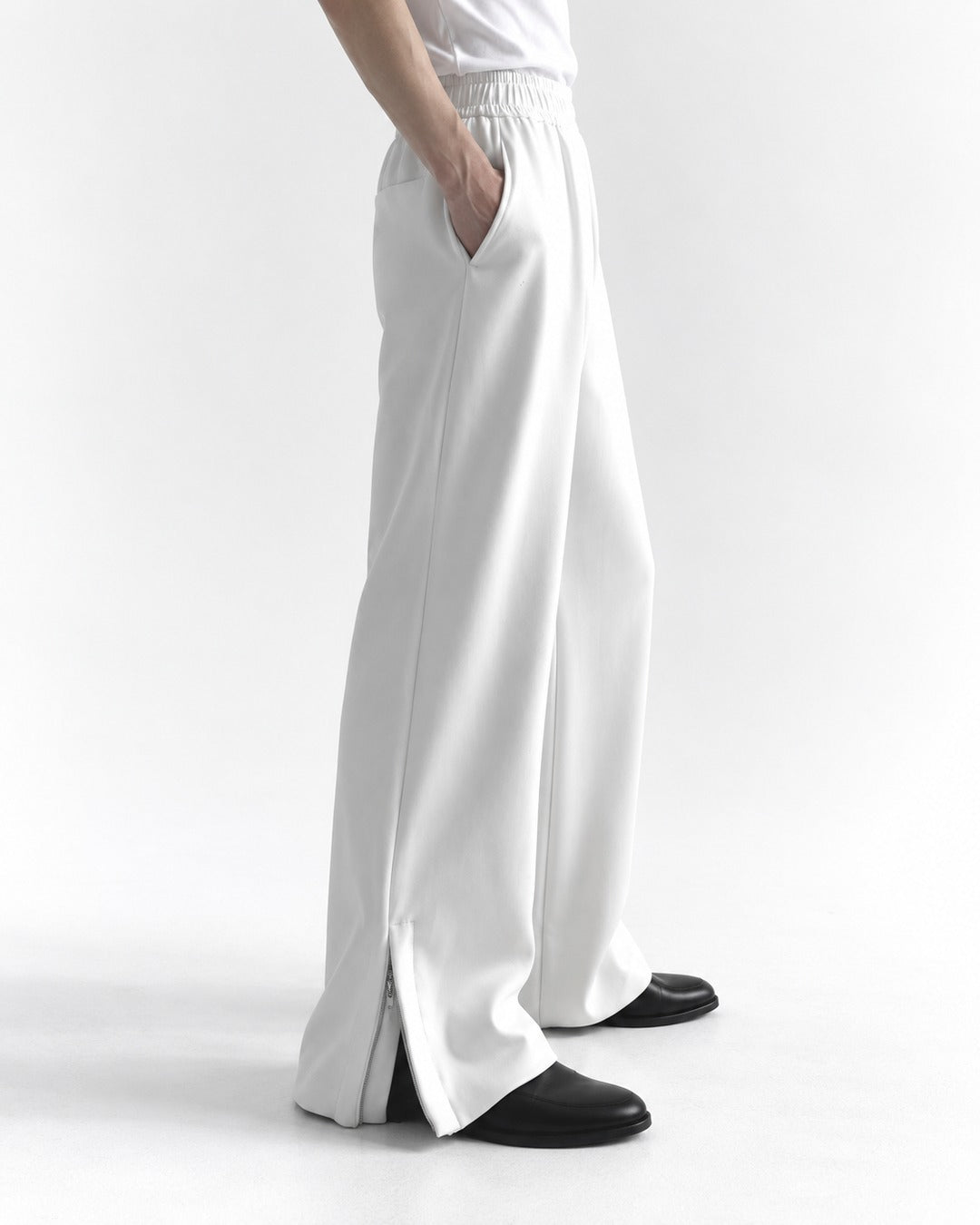 Drapey Flared Wide-Leg Sweatpants with Ankle Zip