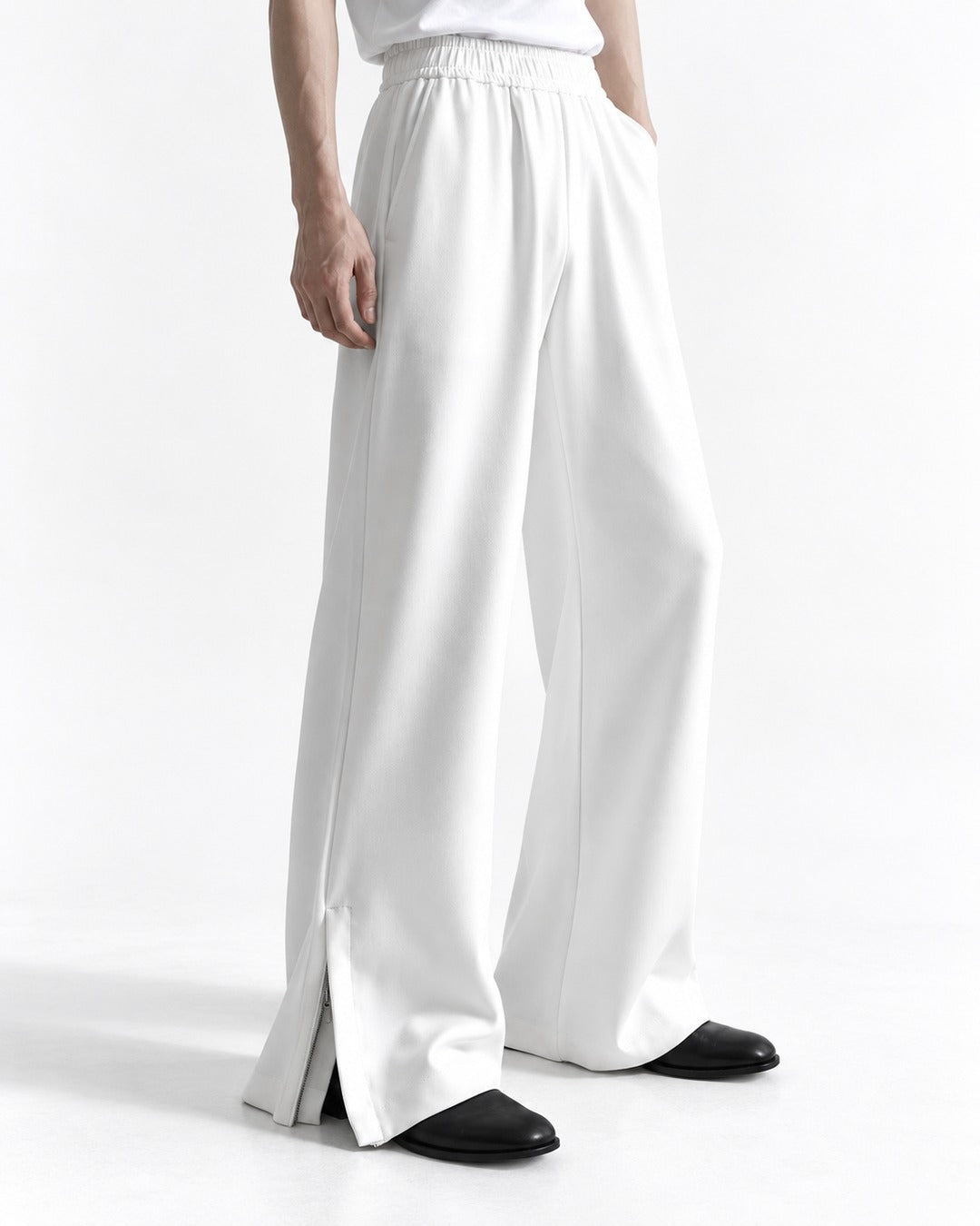 Drapey Flared Wide-Leg Sweatpants with Ankle Zip