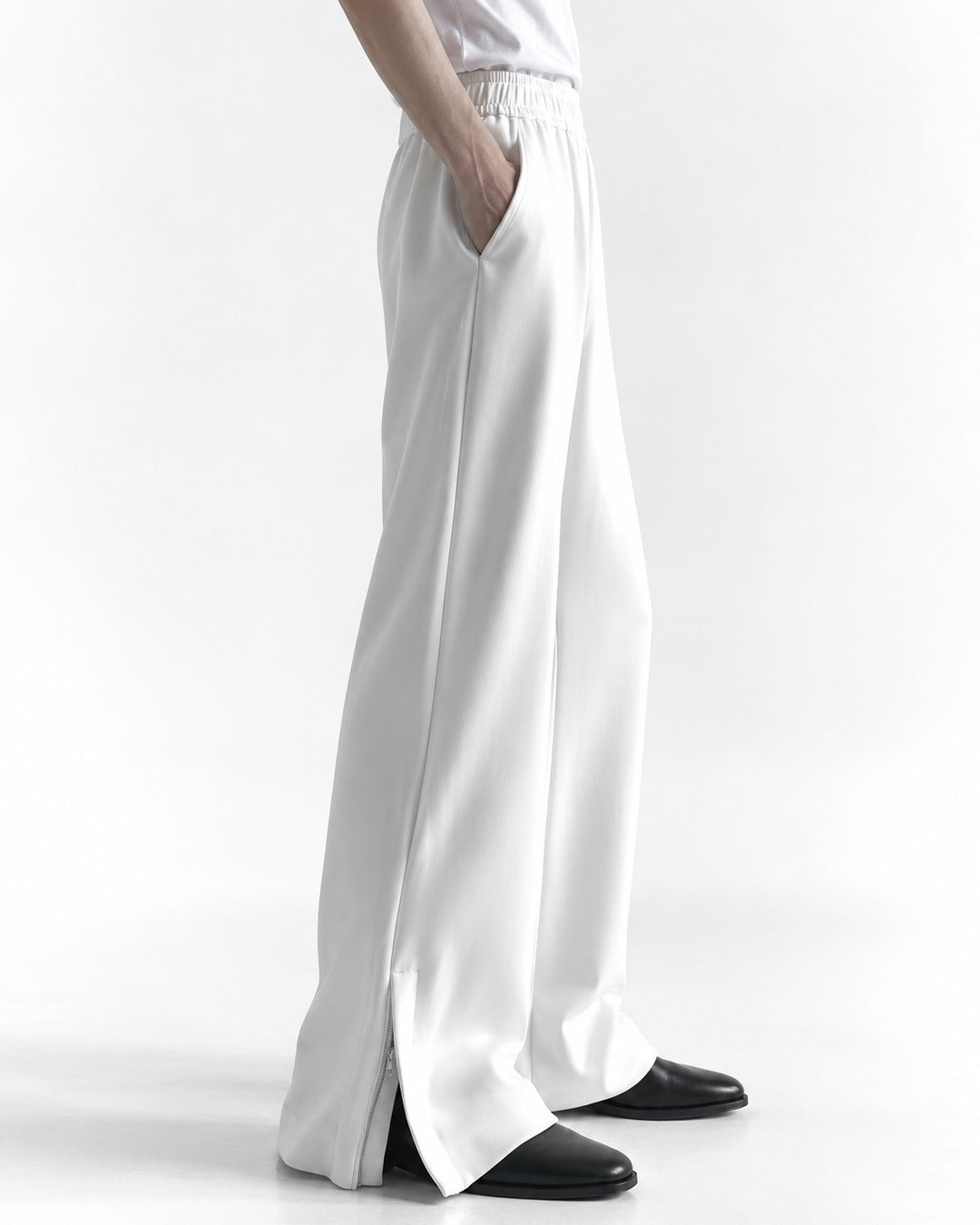 Drapey Flared Wide-Leg Sweatpants with Ankle Zip