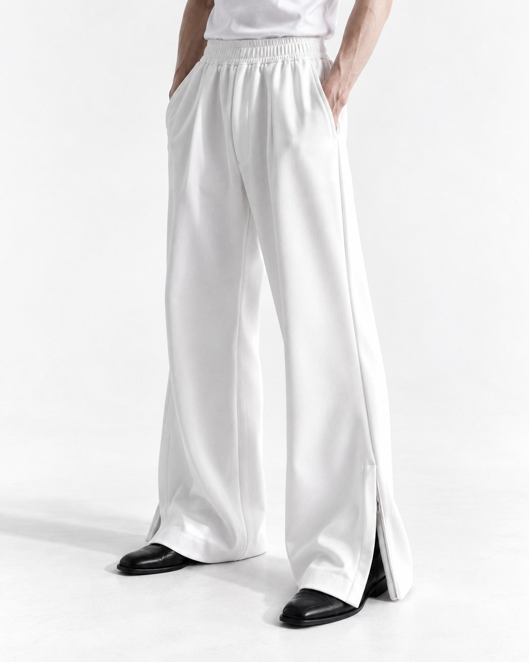 Drapey Flared Wide-Leg Sweatpants with Ankle Zip