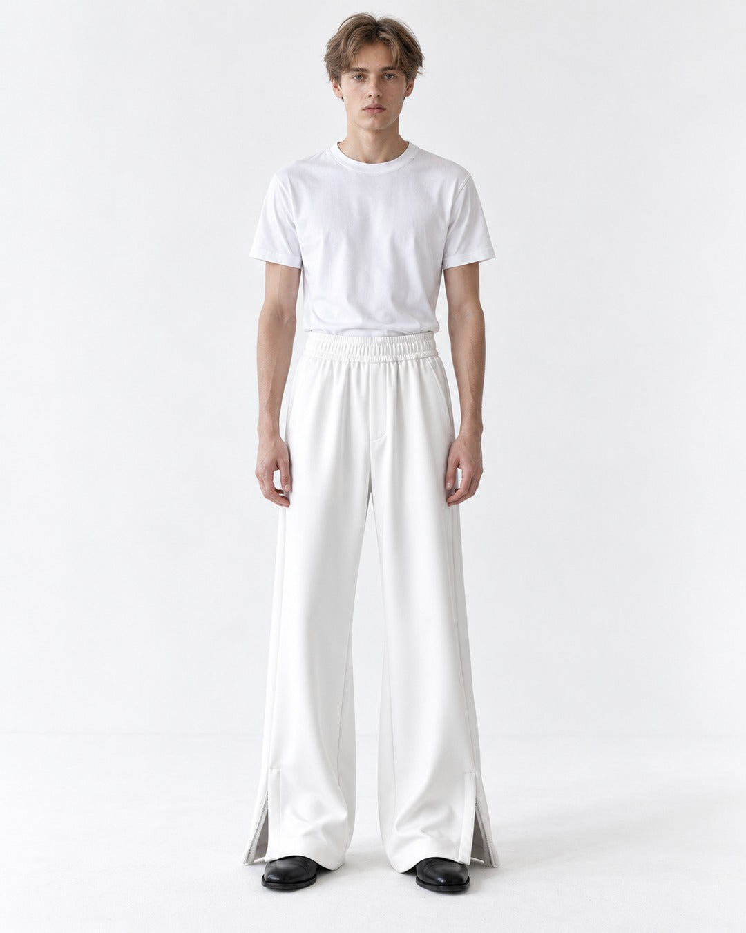 Drapey Flared Wide-Leg Sweatpants with Ankle Zip