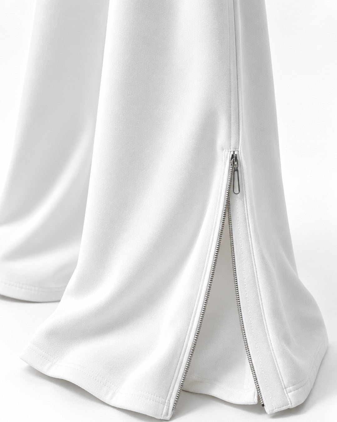 Drapey Flared Wide-Leg Sweatpants with Ankle Zip