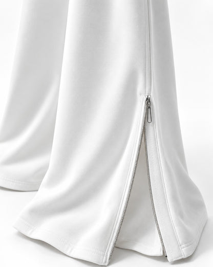 Drapey Flared Wide-Leg Sweatpants with Ankle Zip