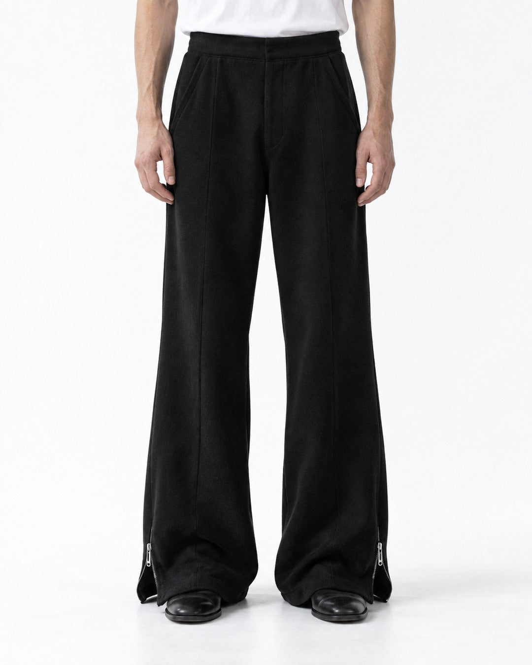 Drapey Flared Wide-Leg Sweatpants with Ankle Zip