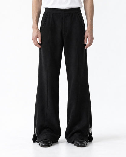 Drapey Flared Wide-Leg Sweatpants with Ankle Zip