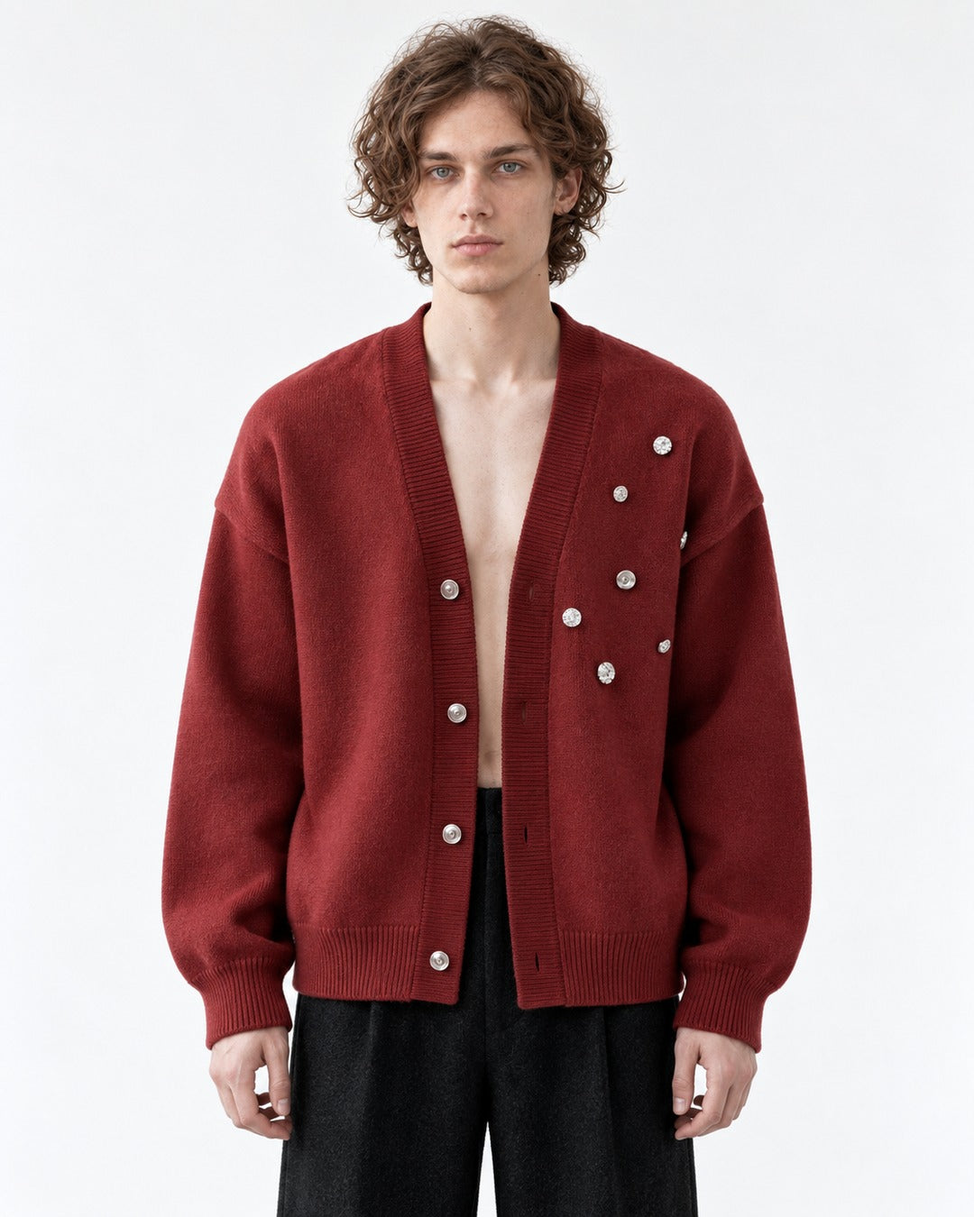 Studded V-Neck Knit Cardigan