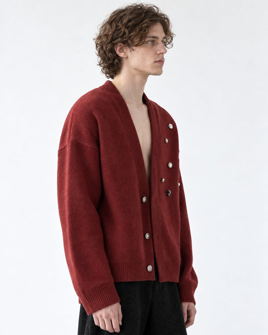 Studded V-Neck Knit Cardigan