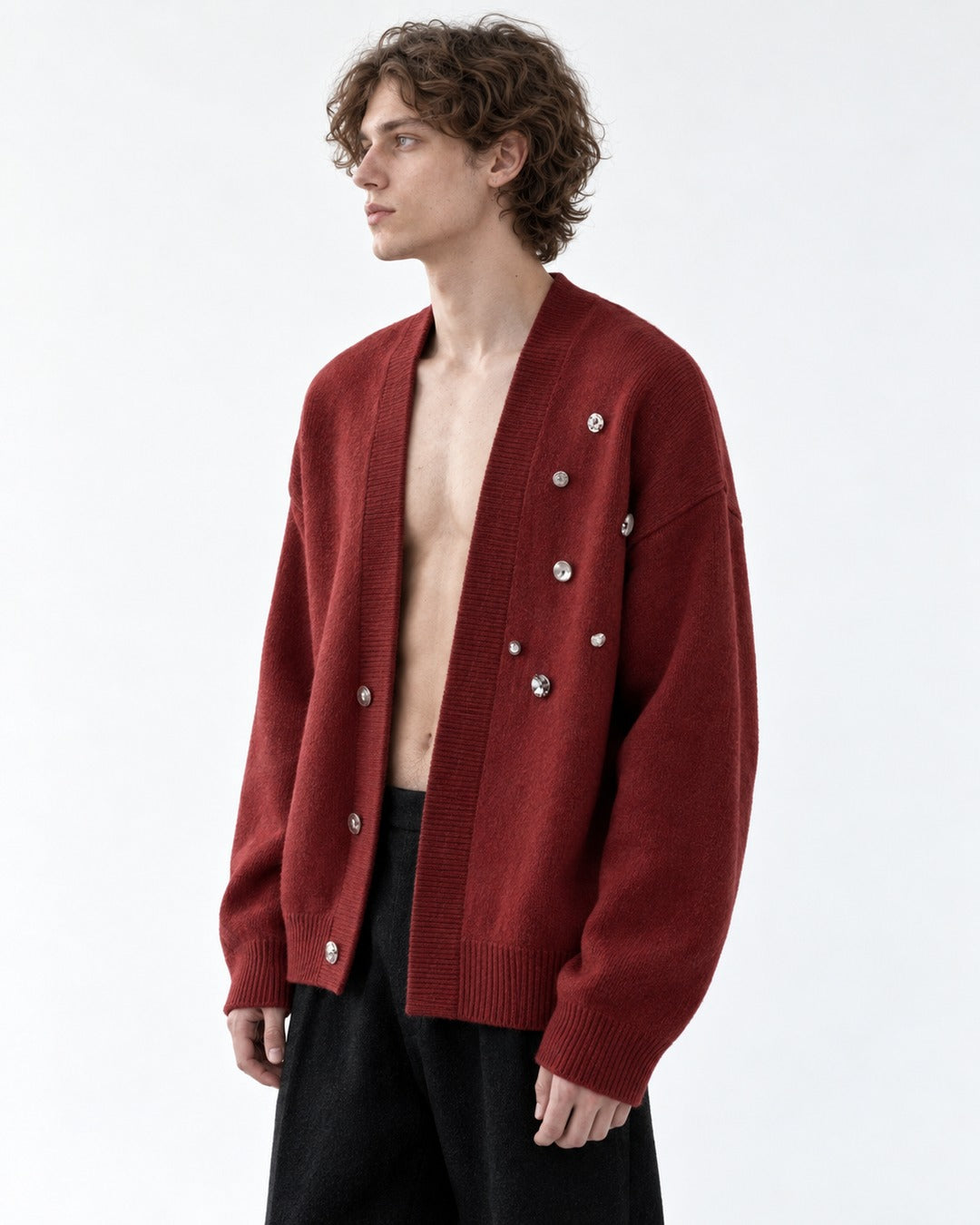 Studded V-Neck Knit Cardigan