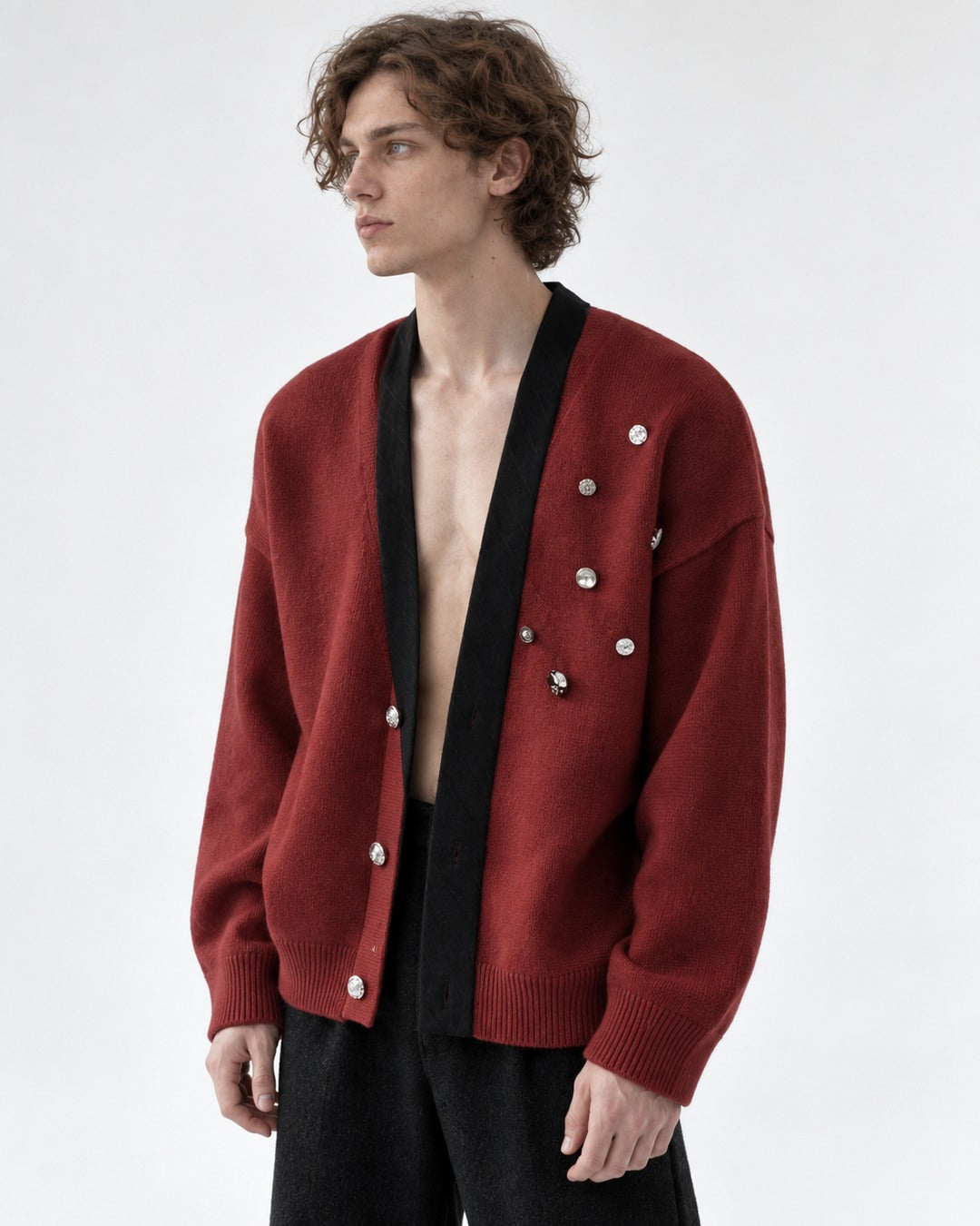 Studded V-Neck Knit Cardigan