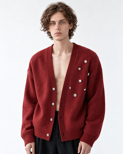 Studded V-Neck Knit Cardigan