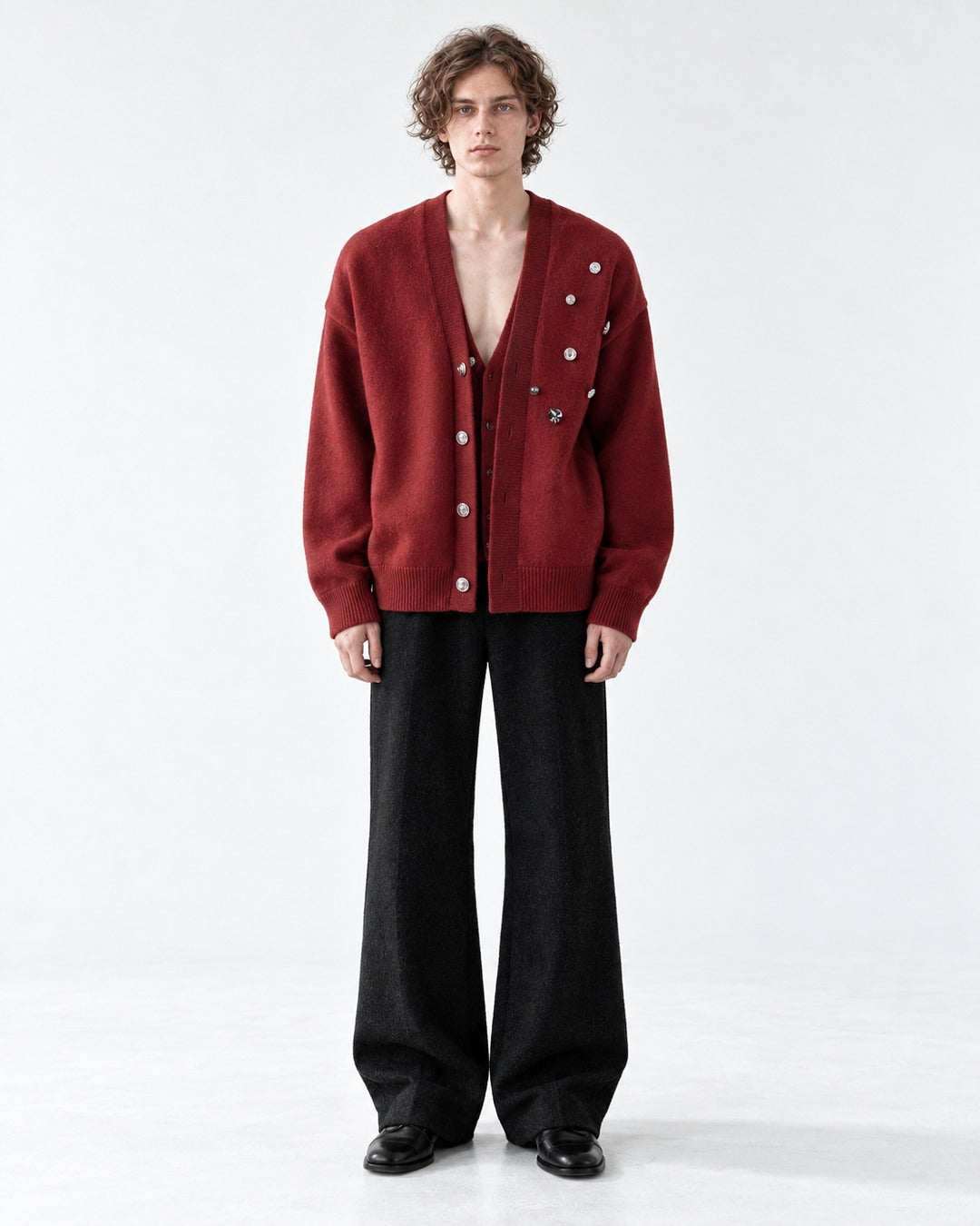Studded V-Neck Knit Cardigan