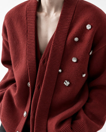 Studded V-Neck Knit Cardigan