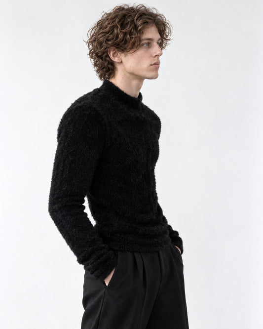 Padded Shoulder Fuzzy-Knit Sweater