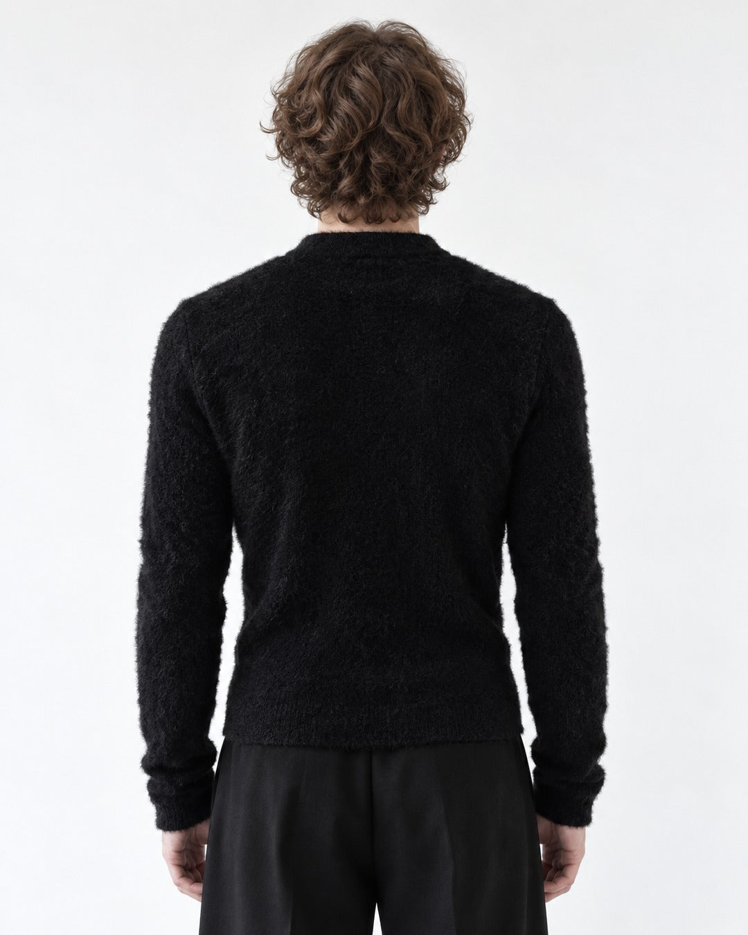 Padded Shoulder Fuzzy-Knit Sweater