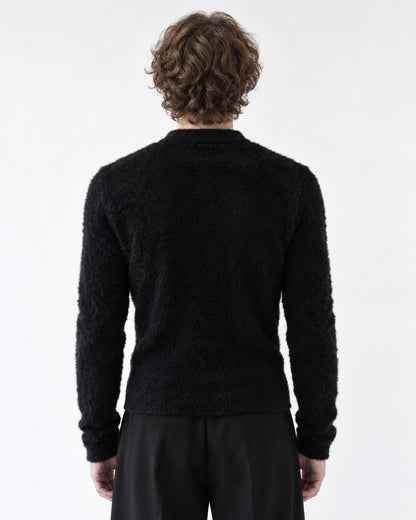 Padded Shoulder Fuzzy-Knit Sweater