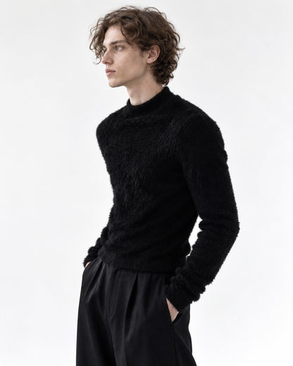 Padded Shoulder Fuzzy-Knit Sweater