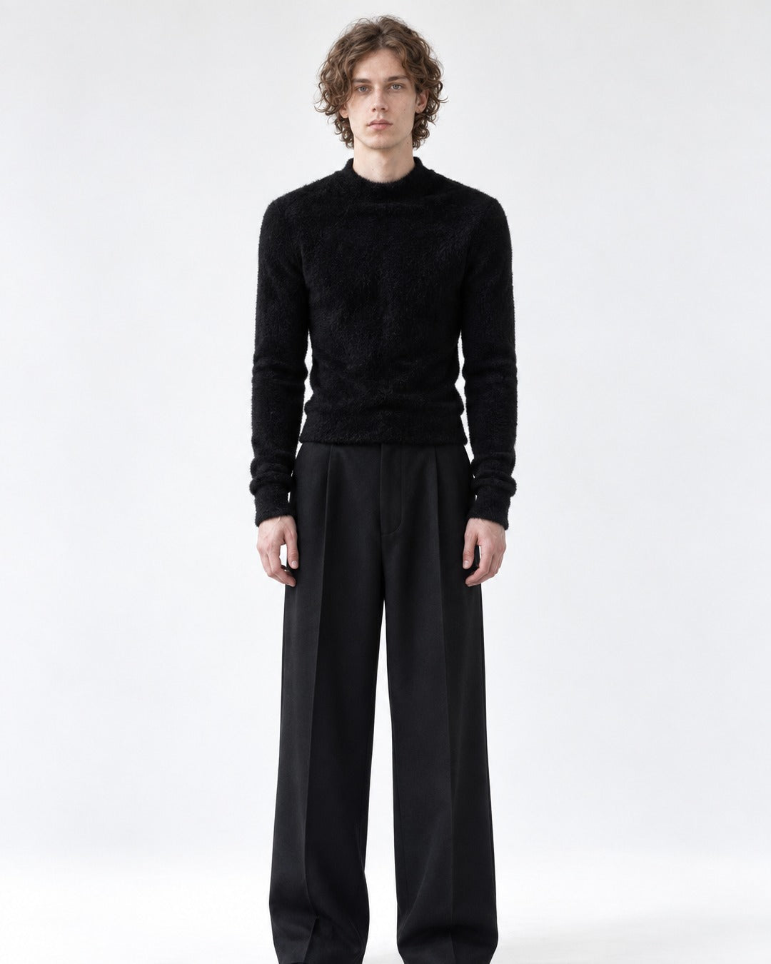 Padded Shoulder Fuzzy-Knit Sweater