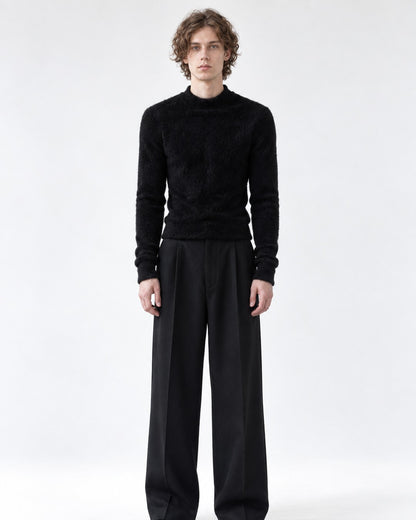 Padded Shoulder Fuzzy-Knit Sweater