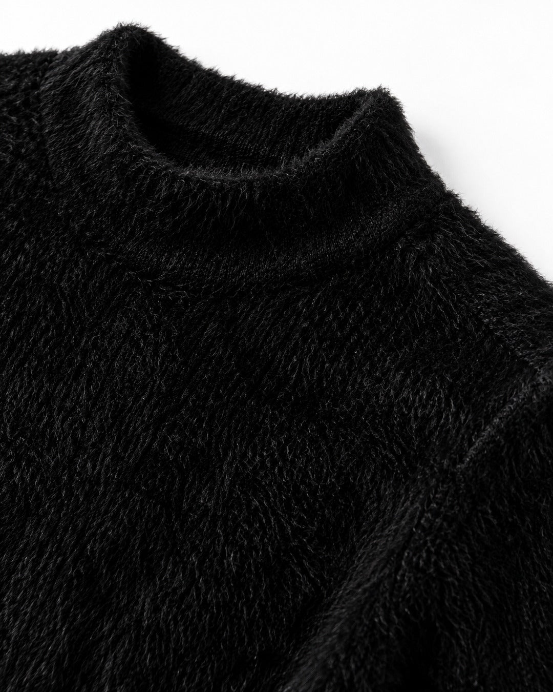 Padded Shoulder Fuzzy-Knit Sweater