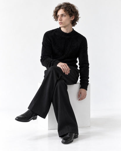 Padded Shoulder Fuzzy-Knit Sweater