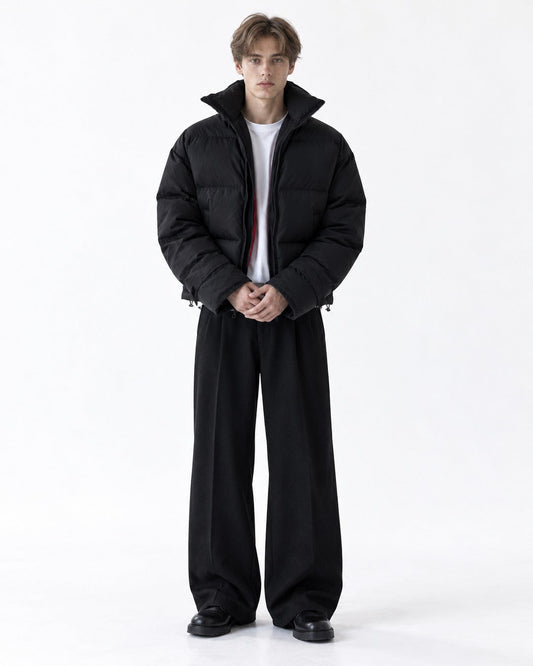 Stand-Collar Box-Quilted Puffer Jacket