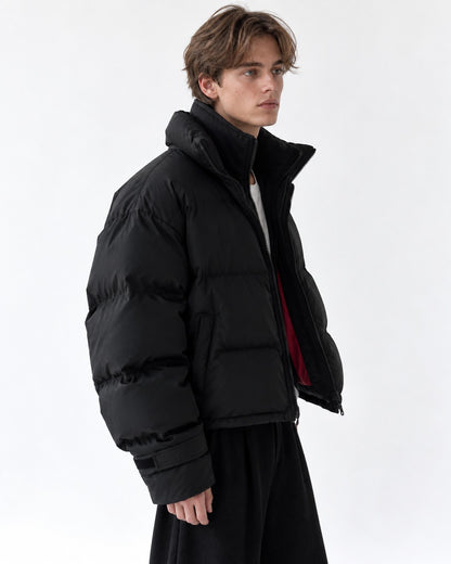 Stand-Collar Box-Quilted Puffer Jacket