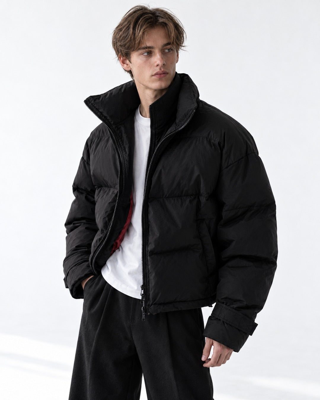 Stand-Collar Box-Quilted Puffer Jacket