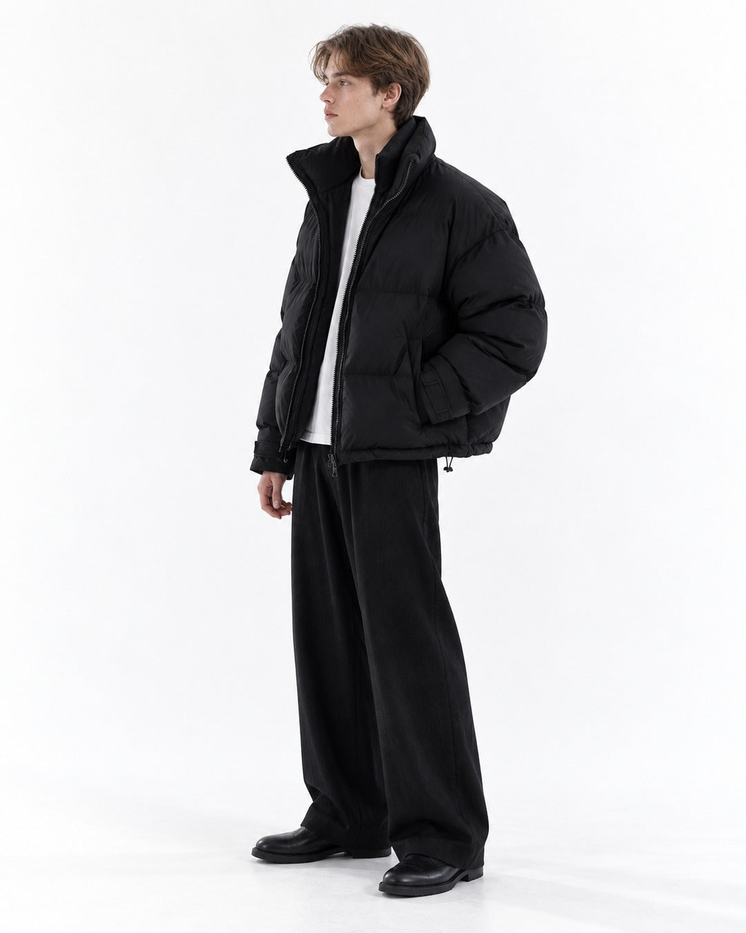 Stand-Collar Box-Quilted Puffer Jacket