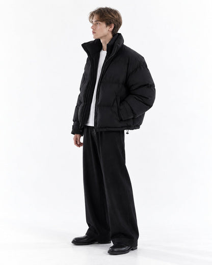 Stand-Collar Box-Quilted Puffer Jacket