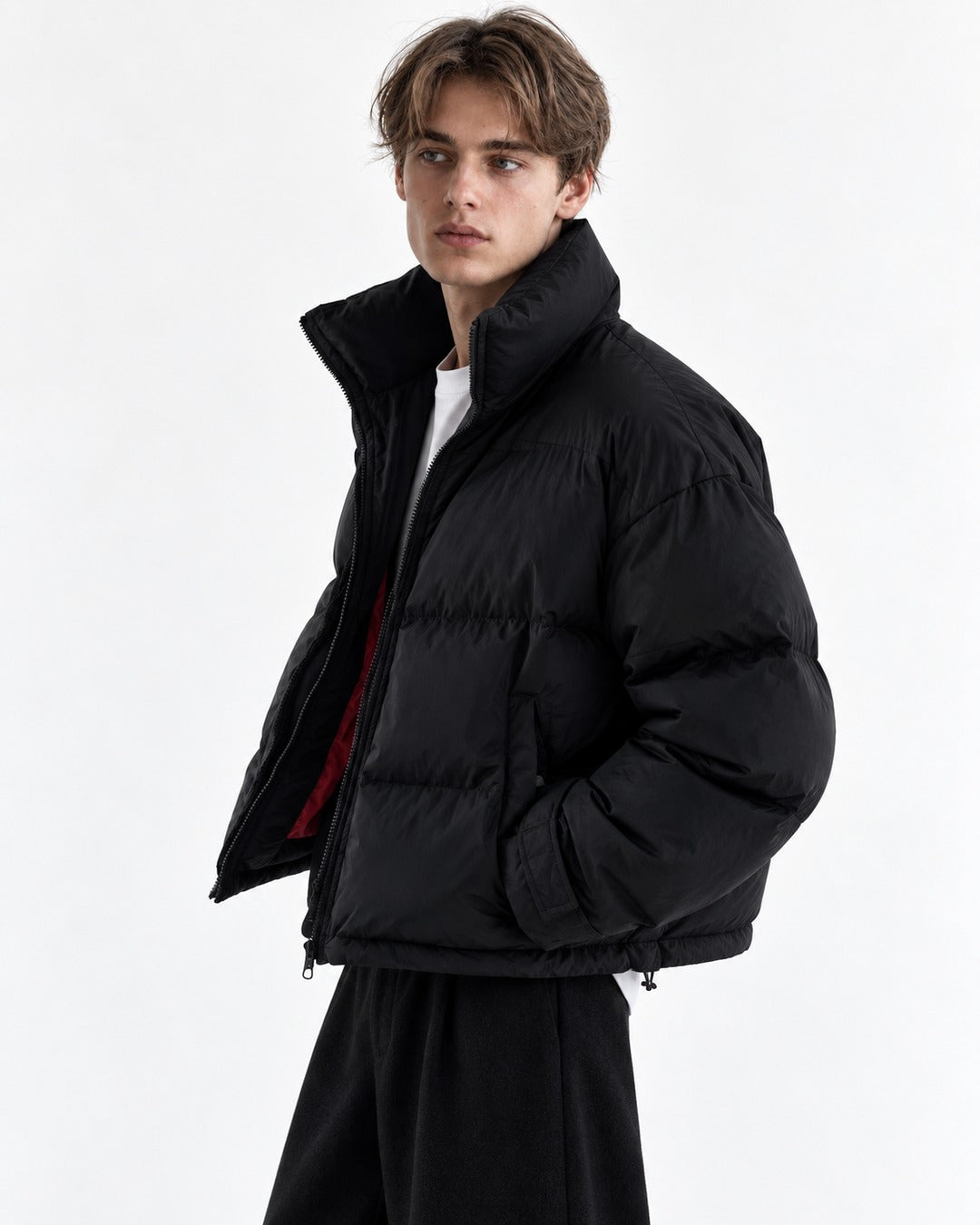 Stand-Collar Box-Quilted Puffer Jacket
