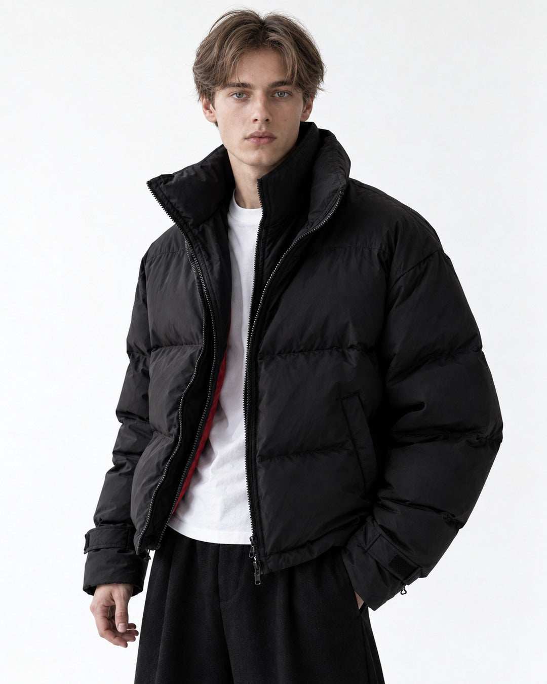 Stand-Collar Box-Quilted Puffer Jacket