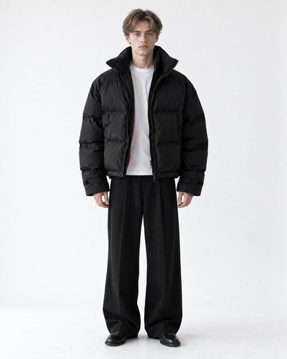Stand-Collar Box-Quilted Puffer Jacket