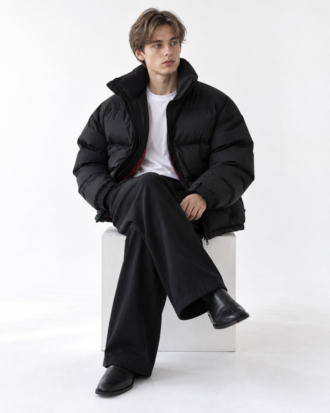 Stand-Collar Box-Quilted Puffer Jacket