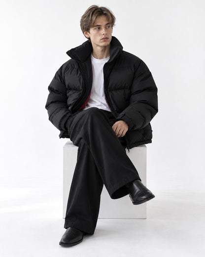 Stand-Collar Box-Quilted Puffer Jacket