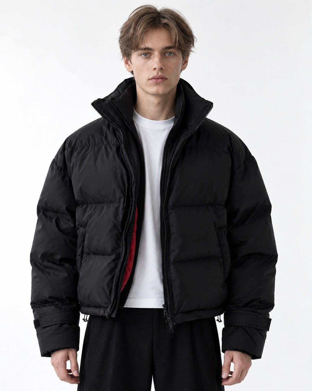 Stand-Collar Box-Quilted Puffer Jacket