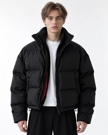 Stand-Collar Box-Quilted Puffer Jacket