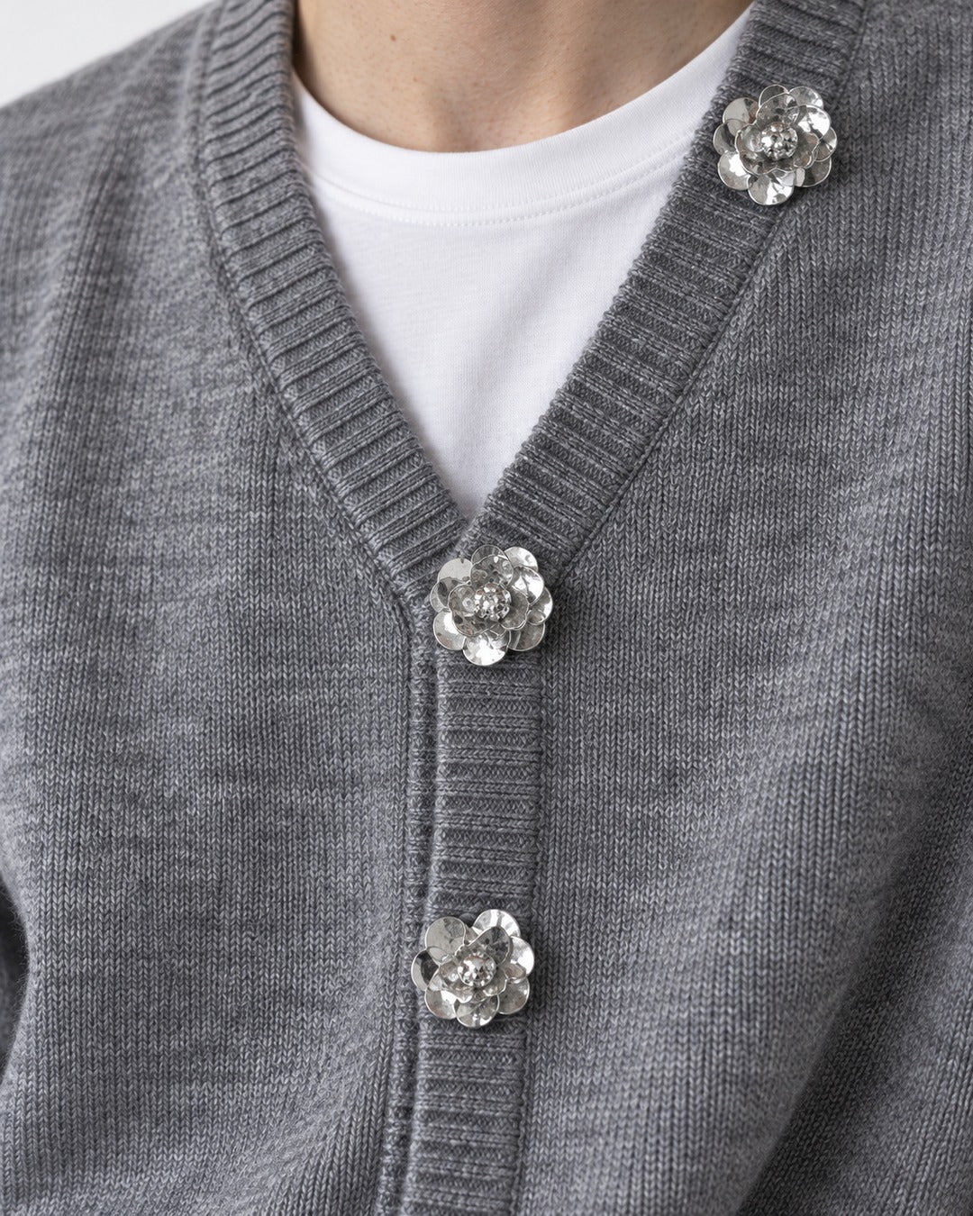 Jeweled-Button V-Neck Cardigan