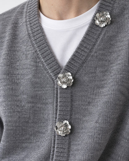 Jeweled-Button V-Neck Cardigan