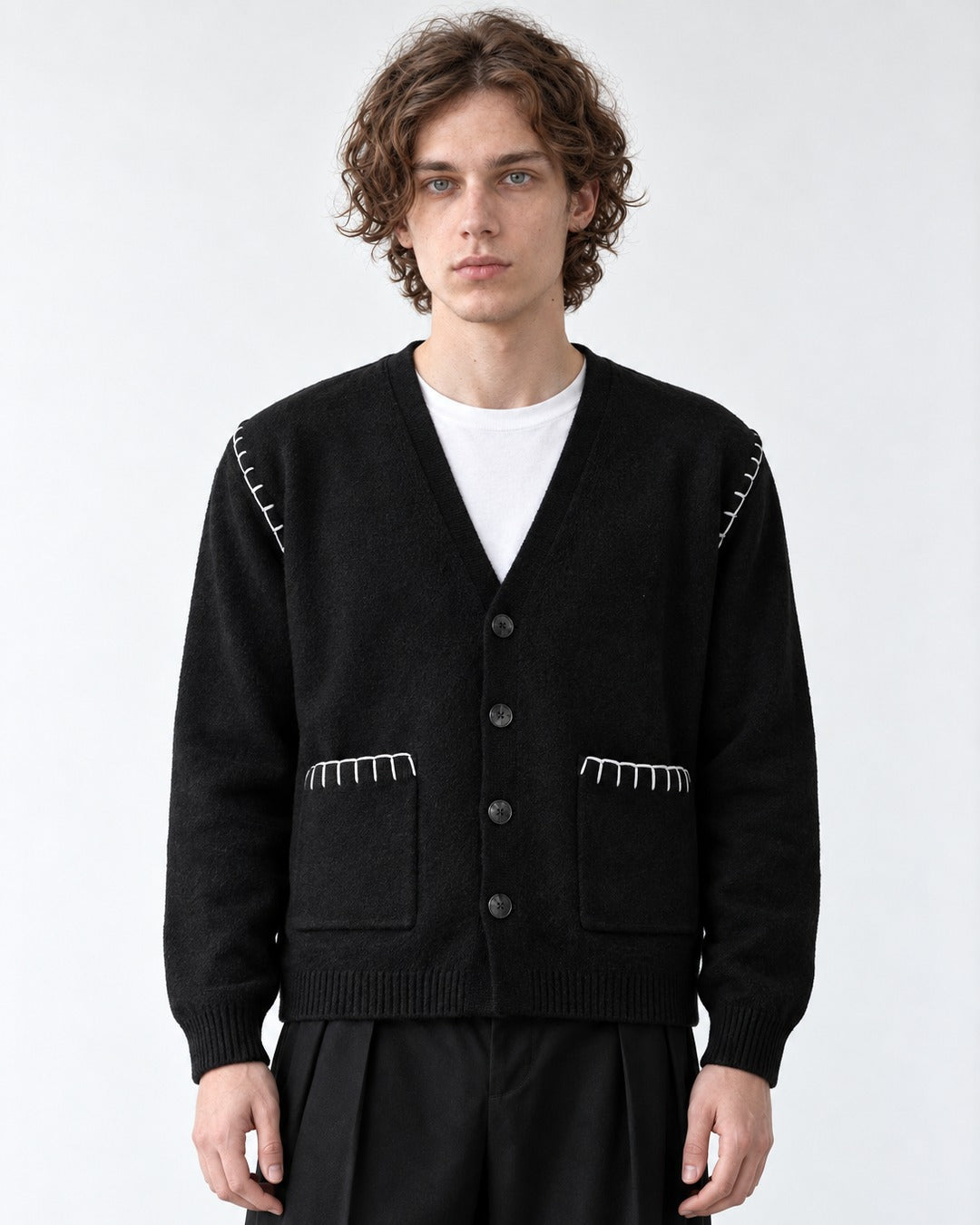 Contrast Stitch Patch Pocket Cardigan