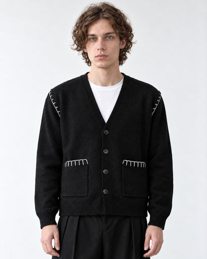 Contrast Stitch Patch Pocket Cardigan