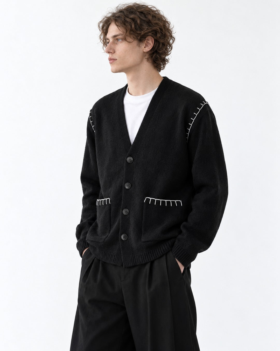 Contrast Stitch Patch Pocket Cardigan