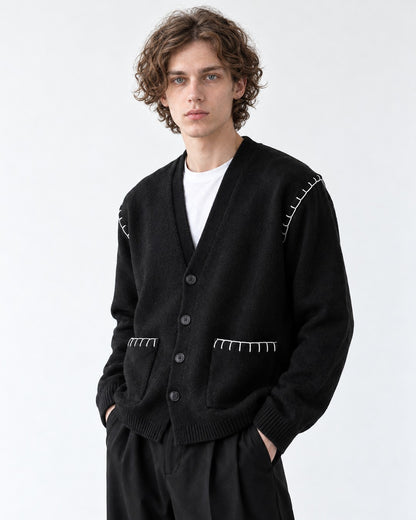 Contrast Stitch Patch Pocket Cardigan