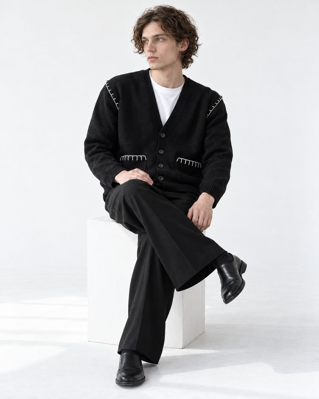 Contrast Stitch Patch Pocket Cardigan