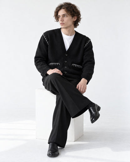 Contrast Stitch Patch Pocket Cardigan