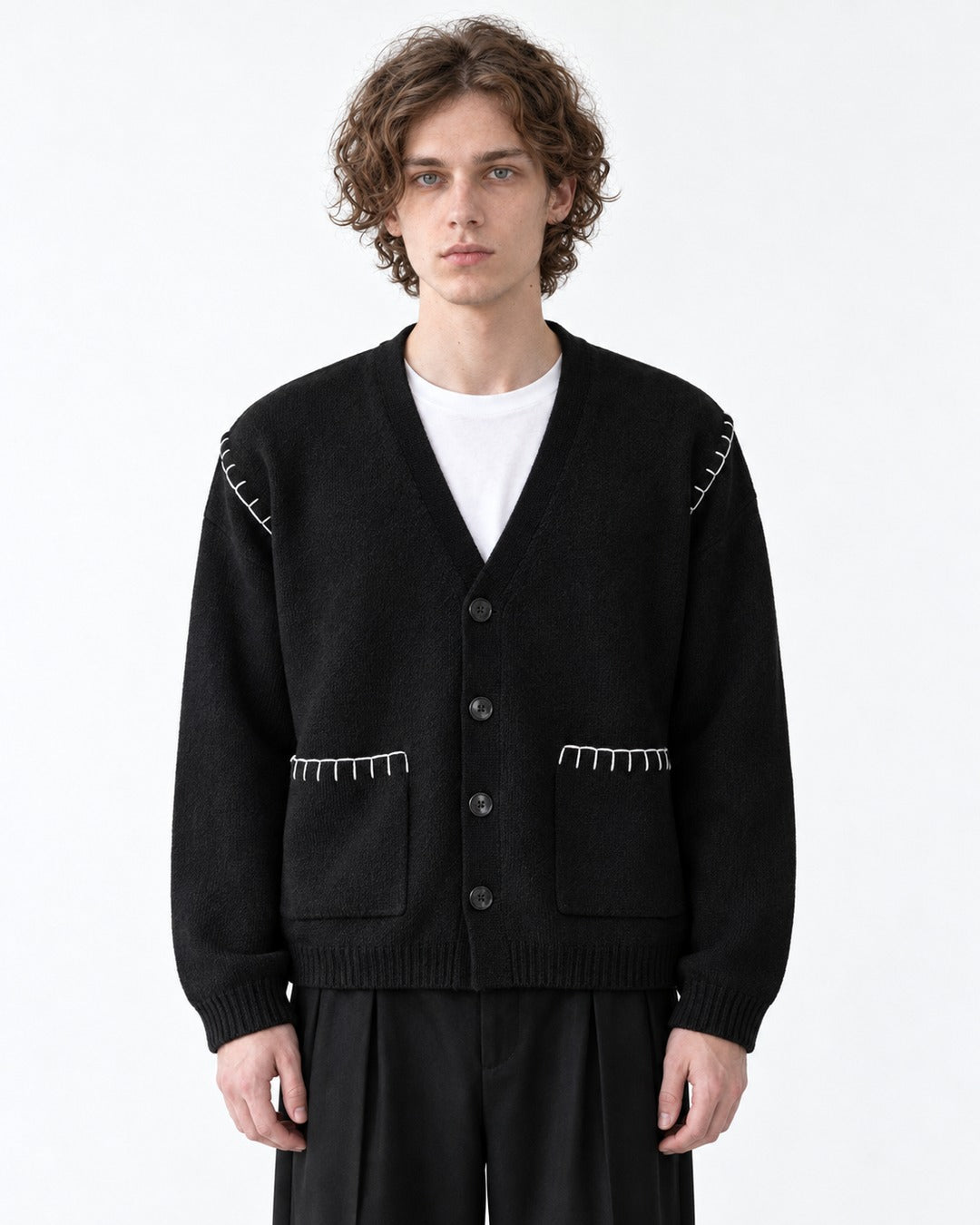 Contrast Stitch Patch Pocket Cardigan
