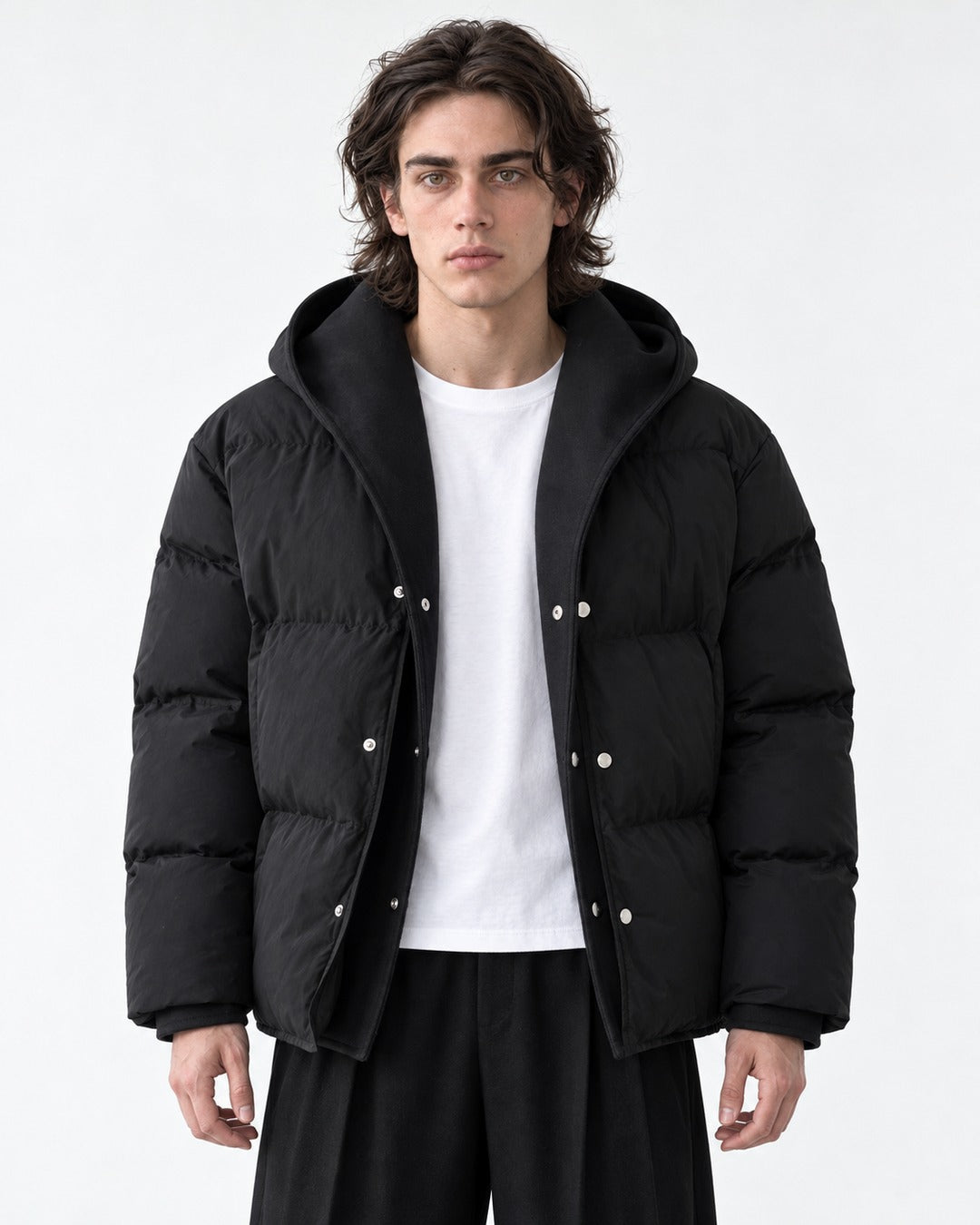 Belted Snap-Front Puffer Jacket