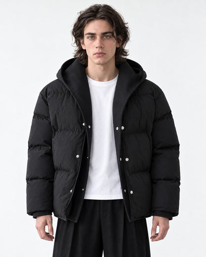 Belted Snap-Front Puffer Jacket