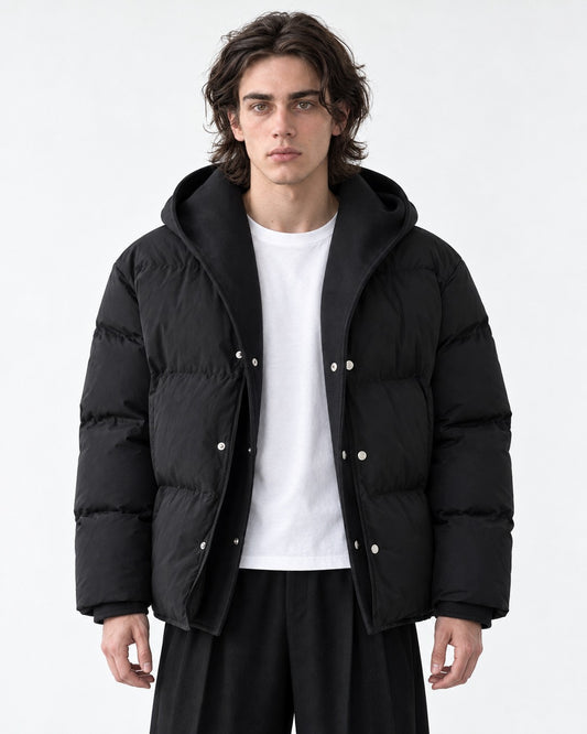 Belted Snap-Front Puffer Jacket